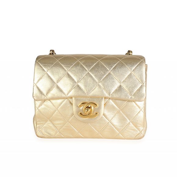 Chanel Vintage Gold Quilted Lambskin Mini Square Flap Bag - Picture 1 of 8